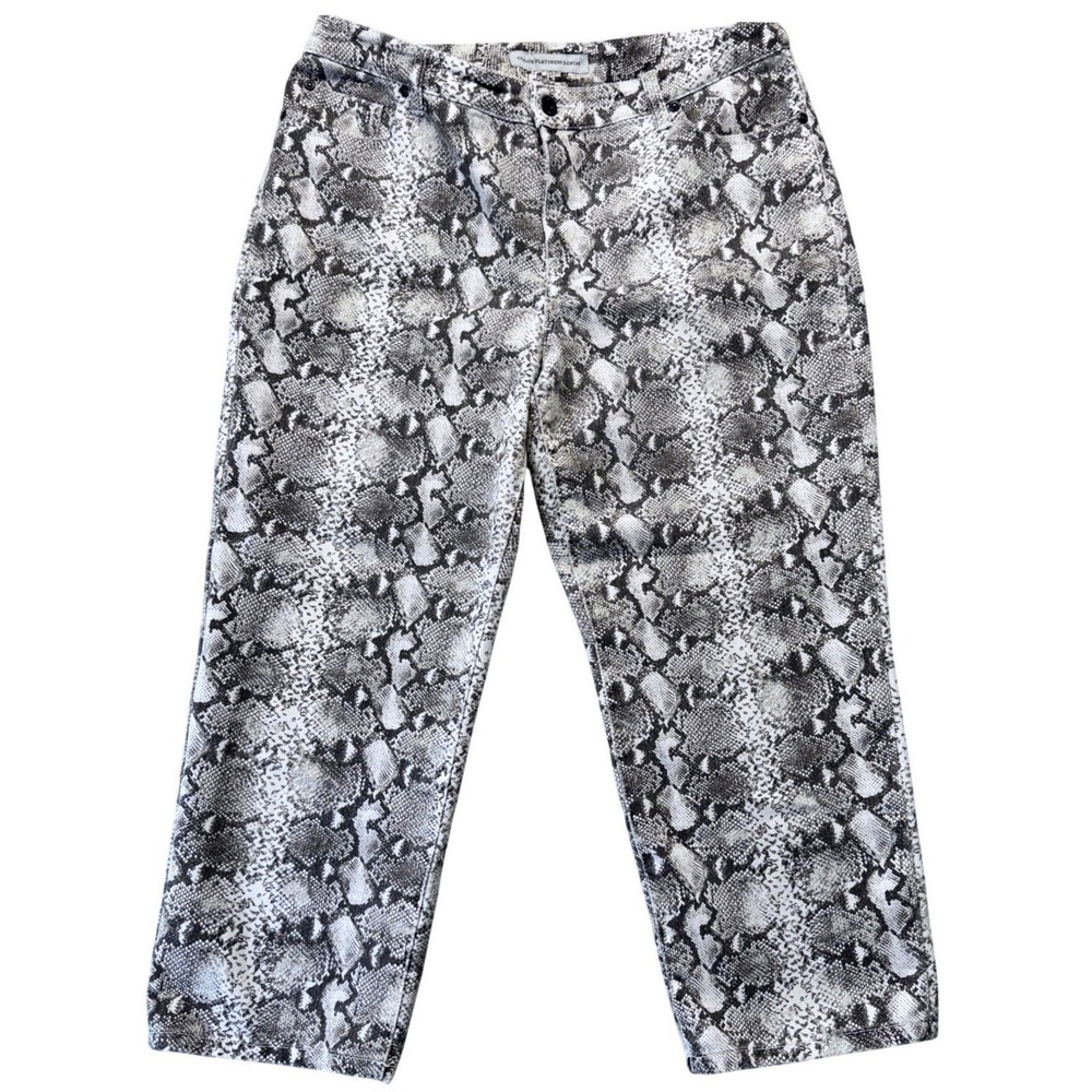 Chicos Platinum Denim Jeans Size 2 Snakeskin Animal Print Crop Stretch Pants